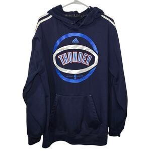 OKC Thunder Hoodie Blue Adidas Pullover Sweatshirt Sweater Oklahoma City Mens L